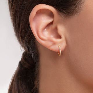 Single Hoop Earring Large White Stones - Gold