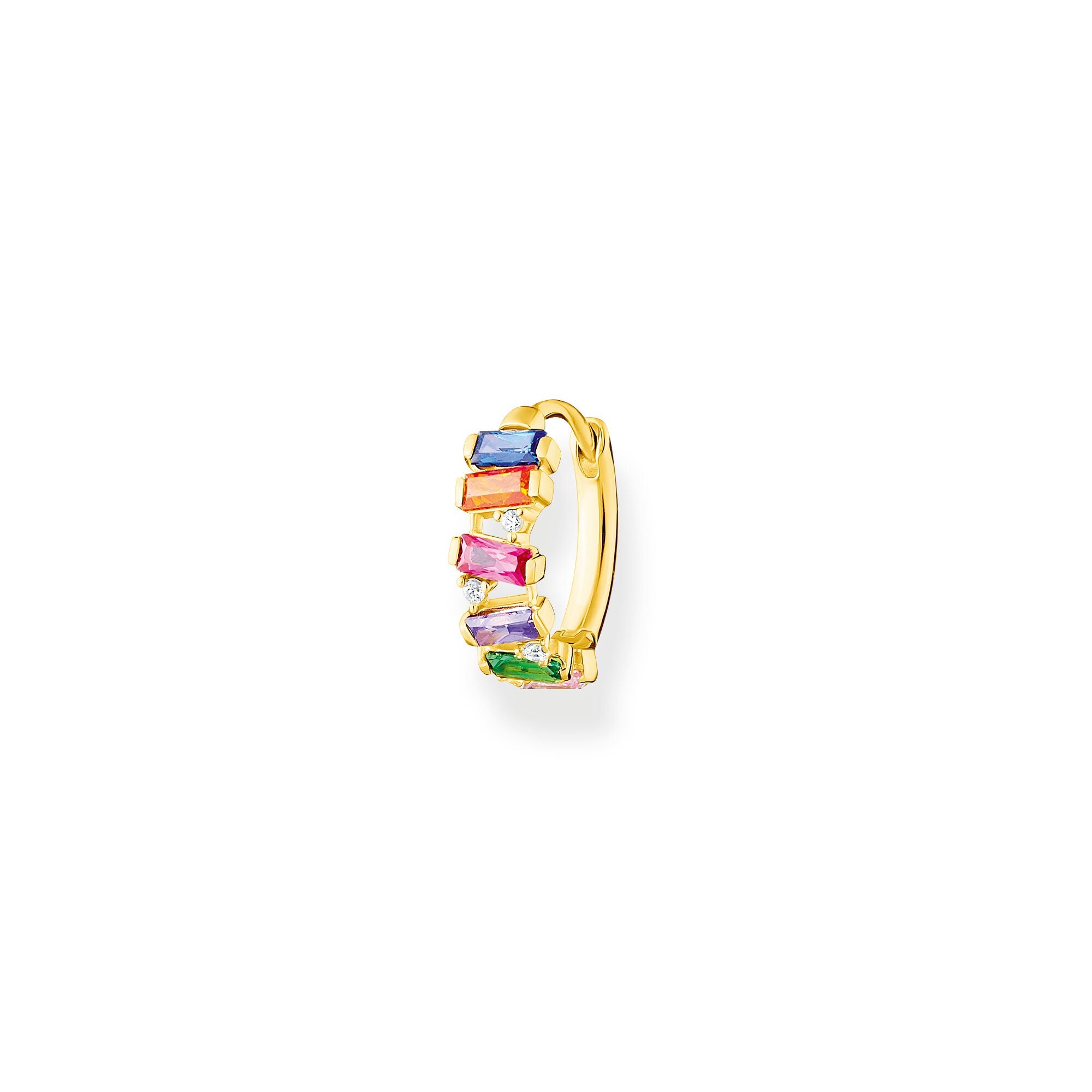 Single Hoop Earring Rainbow Baguette-Cut Stones - Gold