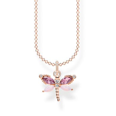 Violet Dragonfly Necklace - Rose Gold