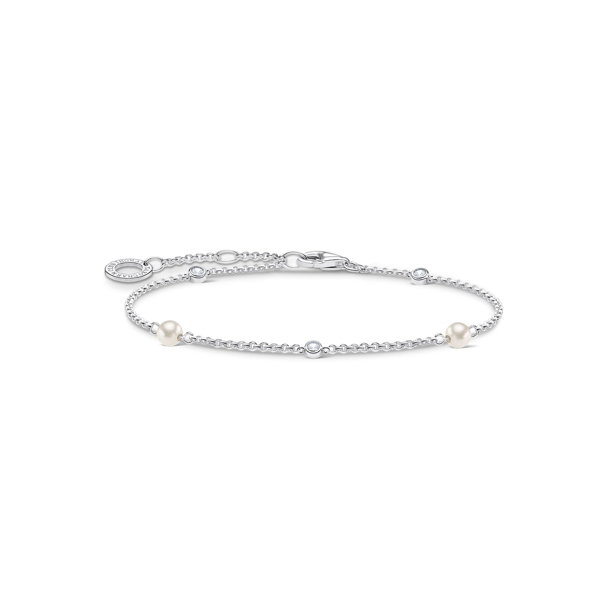 White Stone Pearl Bracelet - Silver