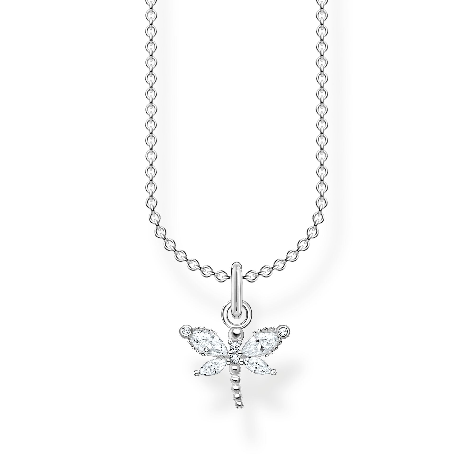 White Stone Dragonfly Necklace - Silver