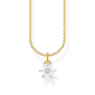 White Stone Flower Necklace - Gold
