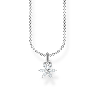 White Stone Flower Necklace - Silver