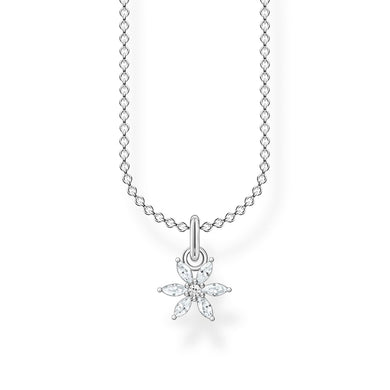 White Stone Flower Necklace - Silver