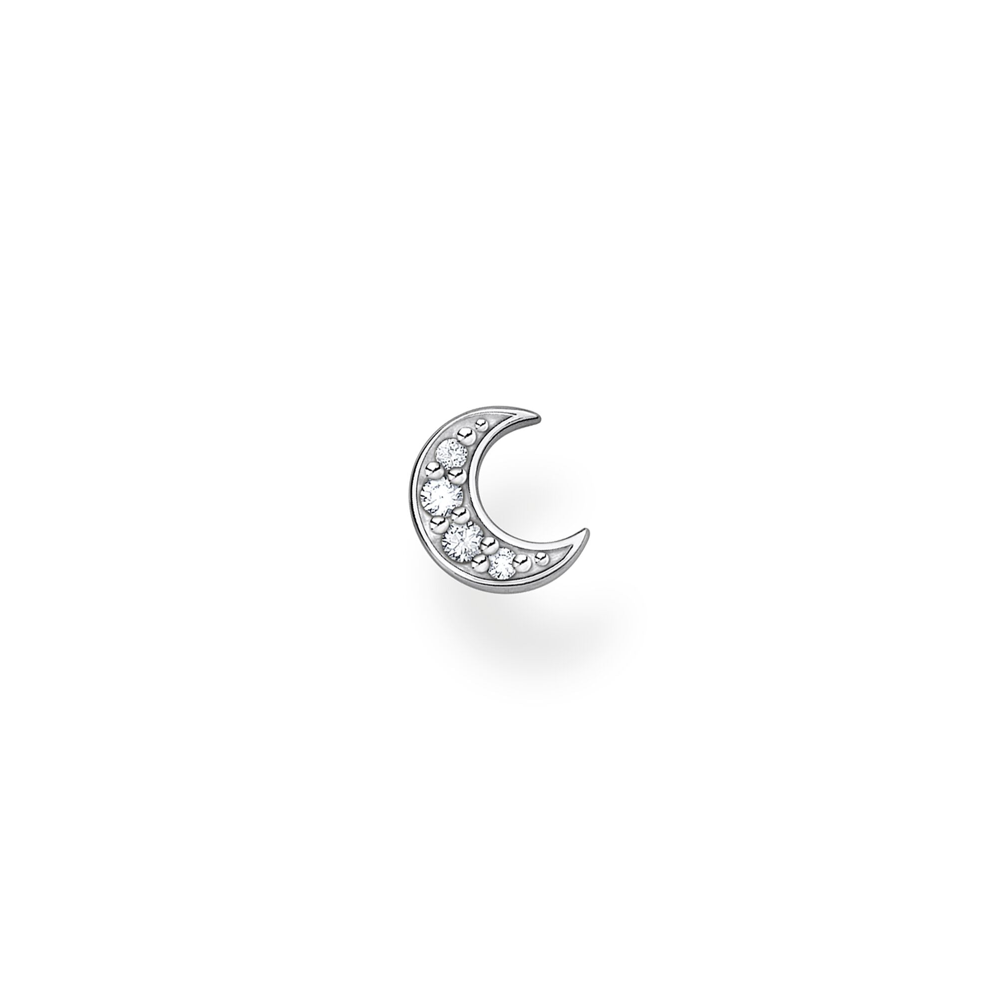 Single Ear Stud Moon Pavé - Silver