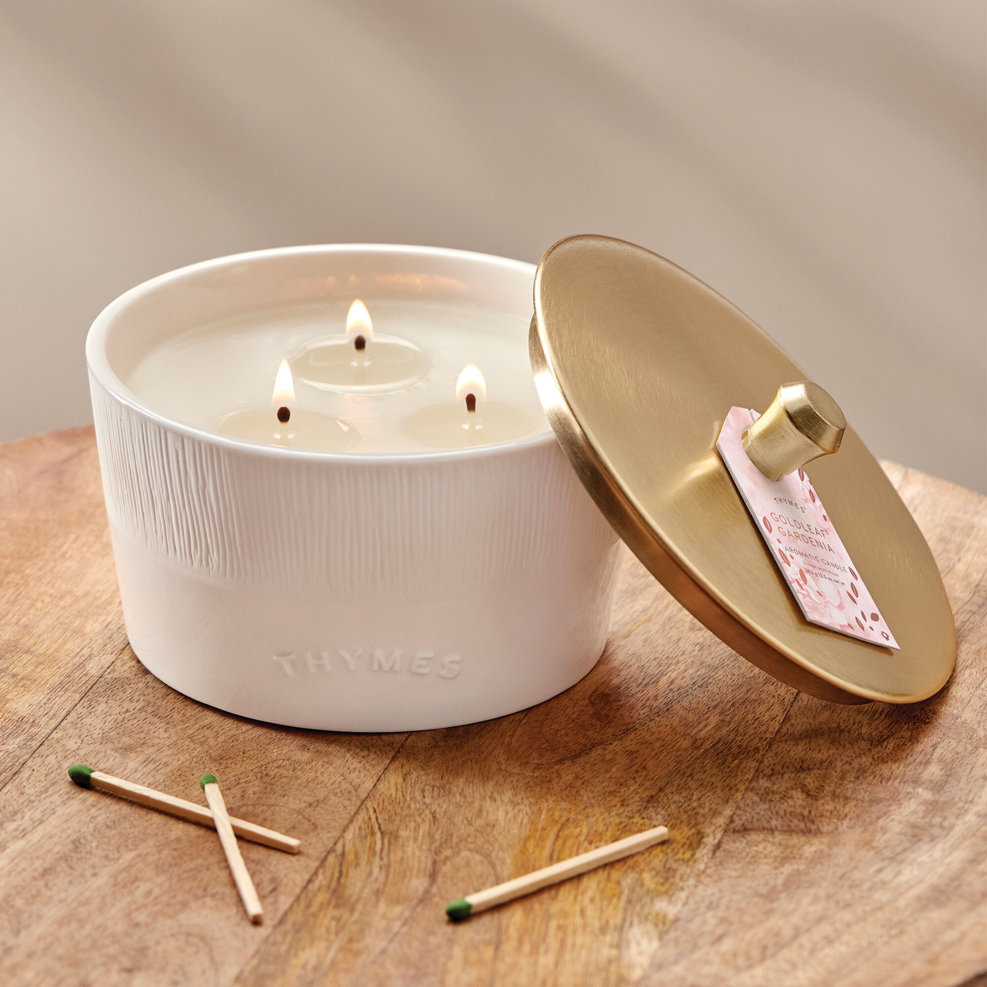 Thymes Goldleaf Gardenia Statement 3-Wick Candle