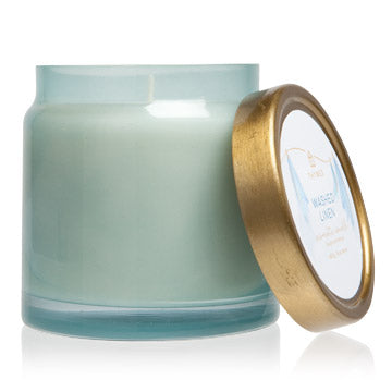 Thymes Washed Linen Glass Statement Candle